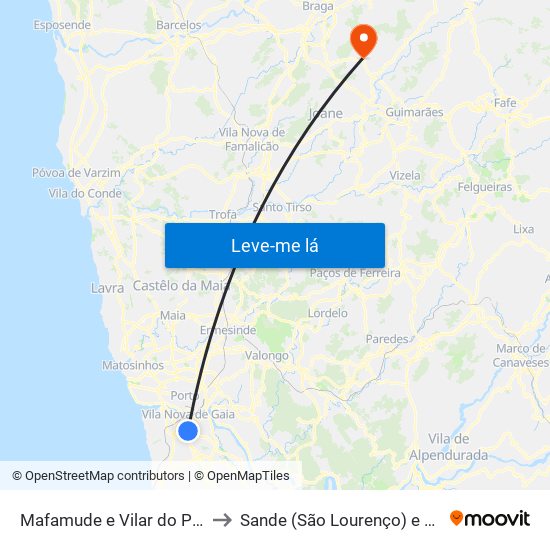 Mafamude e Vilar do Paraíso to Sande (São Lourenço) e Balazar map