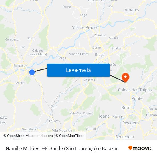 Gamil e Midões to Sande (São Lourenço) e Balazar map