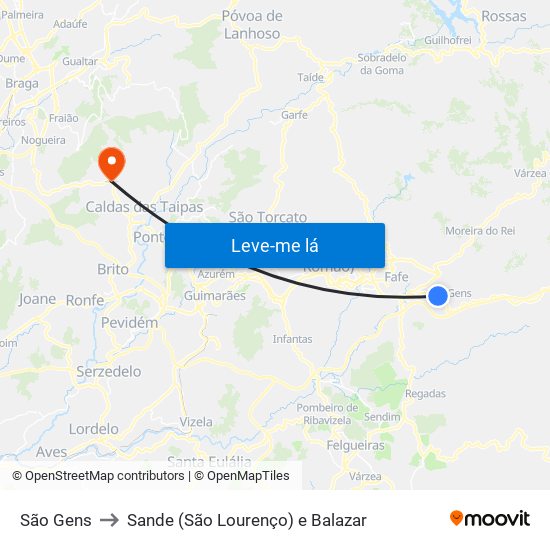 São Gens to Sande (São Lourenço) e Balazar map