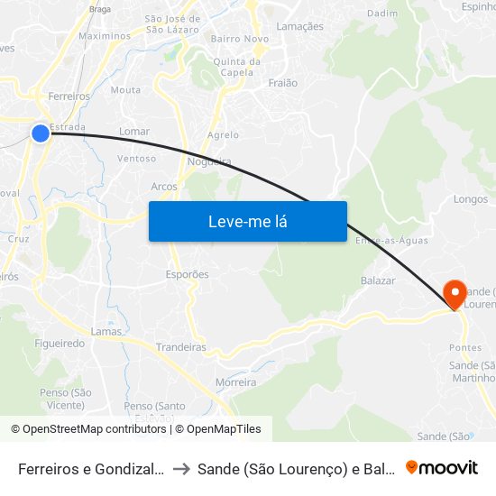 Ferreiros e Gondizalves to Sande (São Lourenço) e Balazar map