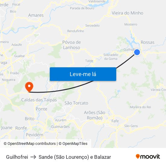 Guilhofrei to Sande (São Lourenço) e Balazar map