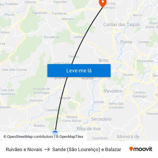 Ruivães e Novais to Sande (São Lourenço) e Balazar map