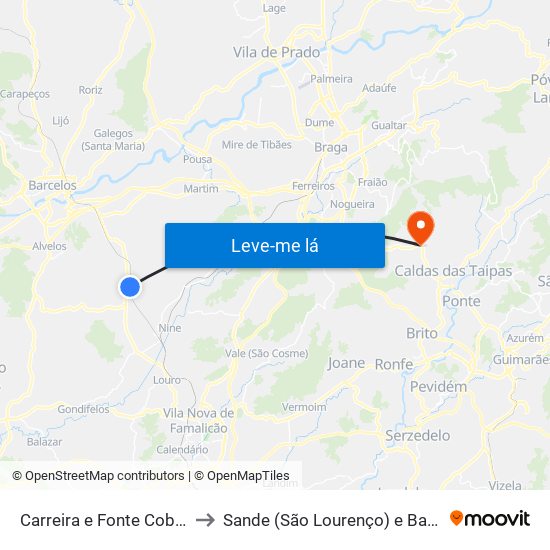 Carreira e Fonte Coberta to Sande (São Lourenço) e Balazar map