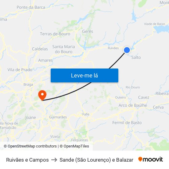 Ruivães e Campos to Sande (São Lourenço) e Balazar map