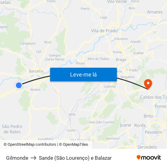 Gilmonde to Sande (São Lourenço) e Balazar map