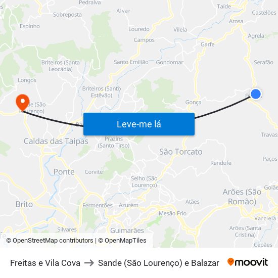 Freitas e Vila Cova to Sande (São Lourenço) e Balazar map