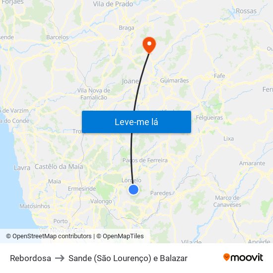 Rebordosa to Sande (São Lourenço) e Balazar map