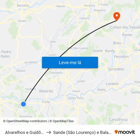 Alvarelhos e Guidões to Sande (São Lourenço) e Balazar map