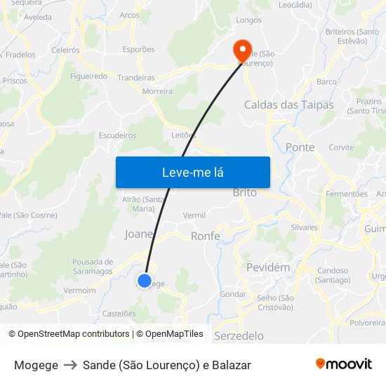 Mogege to Sande (São Lourenço) e Balazar map