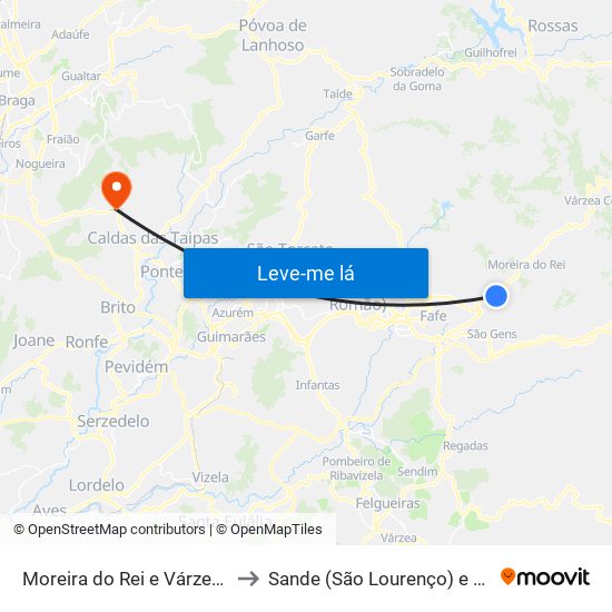 Moreira do Rei e Várzea Cova to Sande (São Lourenço) e Balazar map