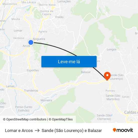 Lomar e Arcos to Sande (São Lourenço) e Balazar map