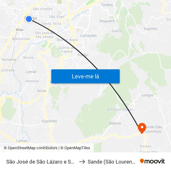 São José de São Lázaro e São João do Souto to Sande (São Lourenço) e Balazar map