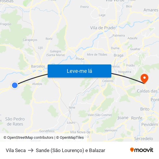 Vila Seca to Sande (São Lourenço) e Balazar map