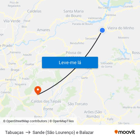 Tabuaças to Sande (São Lourenço) e Balazar map