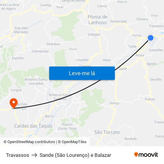 Travassos to Sande (São Lourenço) e Balazar map