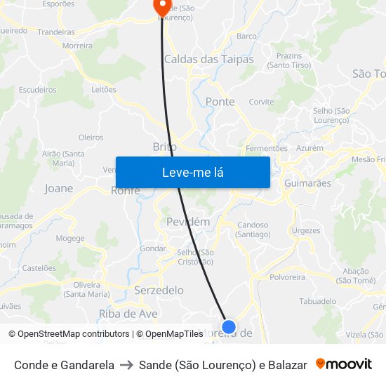 Conde e Gandarela to Sande (São Lourenço) e Balazar map