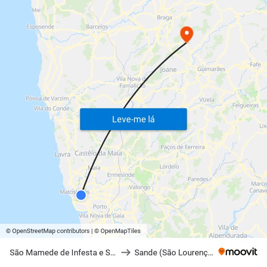 São Mamede de Infesta e Senhora da Hora to Sande (São Lourenço) e Balazar map