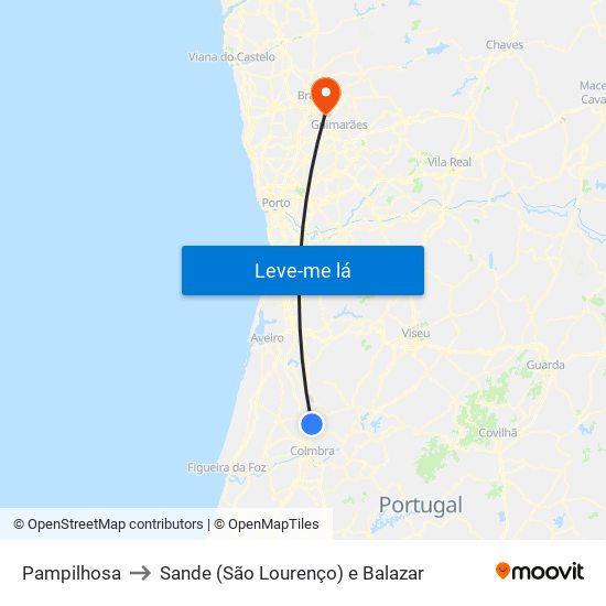 Pampilhosa to Sande (São Lourenço) e Balazar map