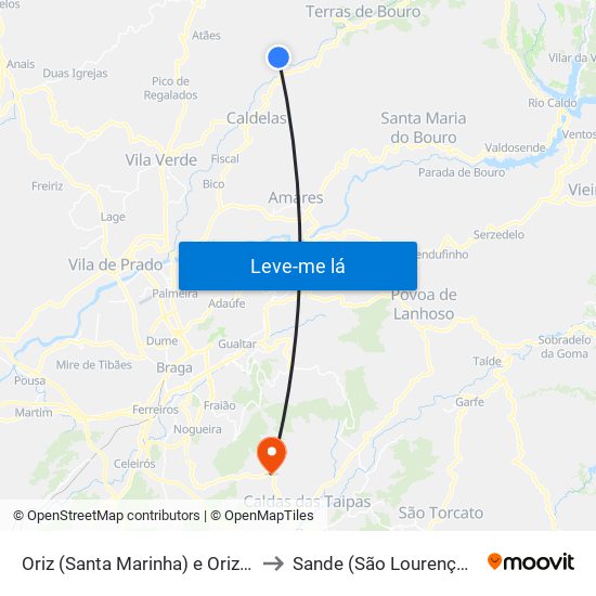 Oriz (Santa Marinha) e Oriz (São Miguel) to Sande (São Lourenço) e Balazar map