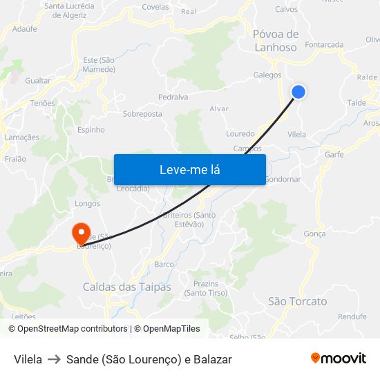 Vilela to Sande (São Lourenço) e Balazar map