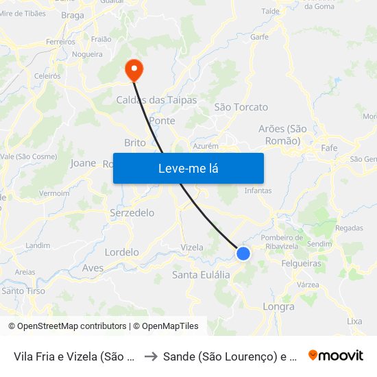 Vila Fria e Vizela (São Jorge) to Sande (São Lourenço) e Balazar map