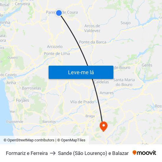 Formariz e Ferreira to Sande (São Lourenço) e Balazar map