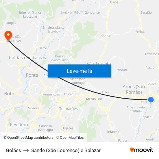 Golães to Sande (São Lourenço) e Balazar map