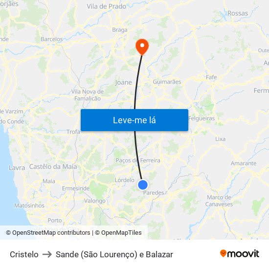 Cristelo to Sande (São Lourenço) e Balazar map