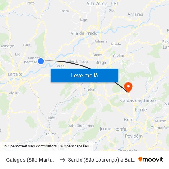 Galegos (São Martinho) to Sande (São Lourenço) e Balazar map