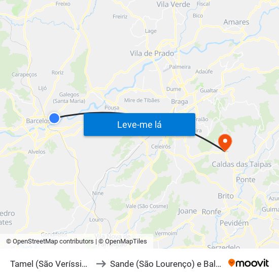 Tamel (São Veríssimo) to Sande (São Lourenço) e Balazar map