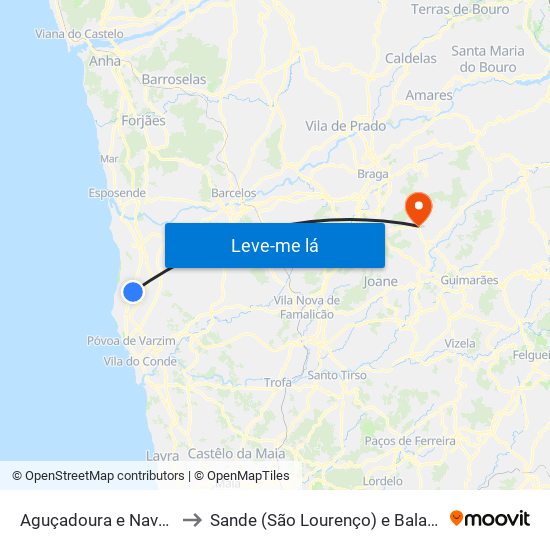 Aguçadoura e Navais to Sande (São Lourenço) e Balazar map