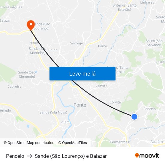 Pencelo to Sande (São Lourenço) e Balazar map
