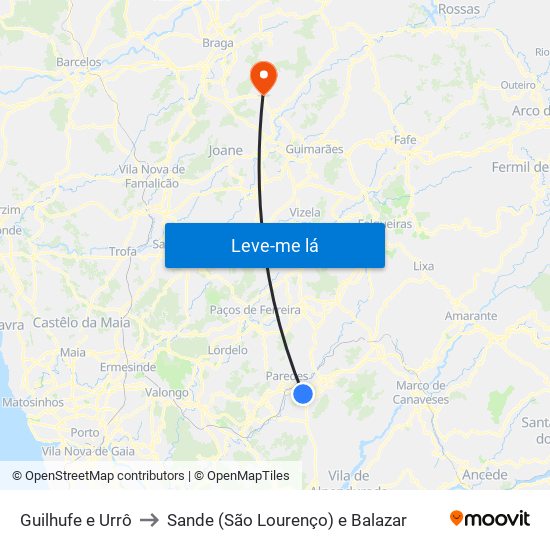 Guilhufe e Urrô to Sande (São Lourenço) e Balazar map