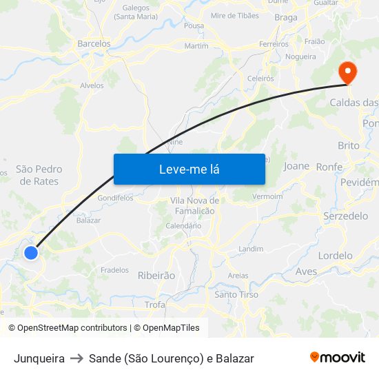 Junqueira to Sande (São Lourenço) e Balazar map