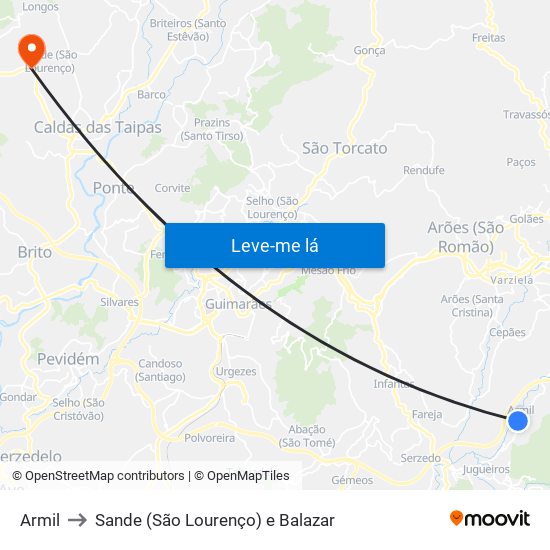 Armil to Sande (São Lourenço) e Balazar map