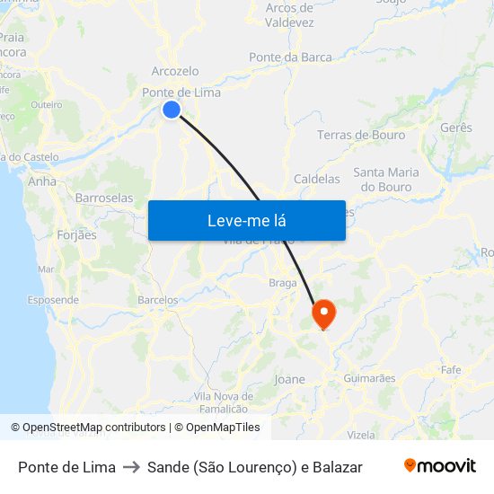 Ponte de Lima to Sande (São Lourenço) e Balazar map