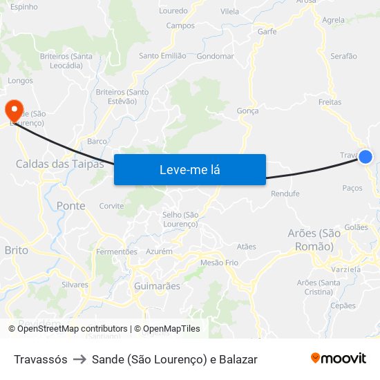 Travassós to Sande (São Lourenço) e Balazar map