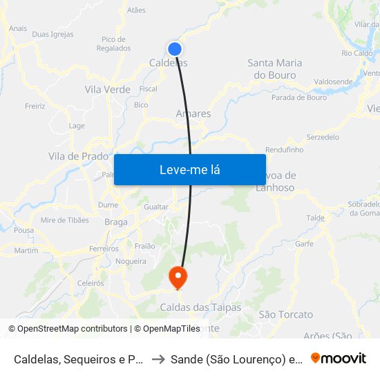 Caldelas, Sequeiros e Paranhos to Sande (São Lourenço) e Balazar map