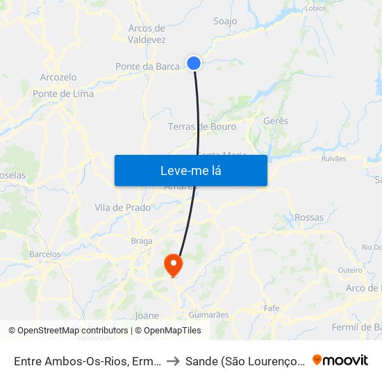 Entre Ambos-Os-Rios, Ermida e Germil to Sande (São Lourenço) e Balazar map