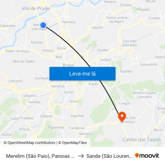 Merelim (São Paio), Panoias e Parada de Tibães to Sande (São Lourenço) e Balazar map