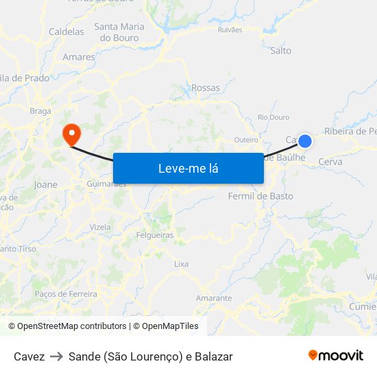 Cavez to Sande (São Lourenço) e Balazar map