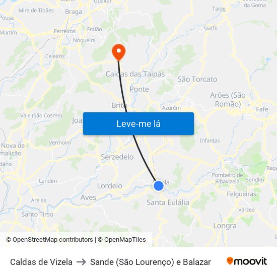 Caldas de Vizela to Sande (São Lourenço) e Balazar map