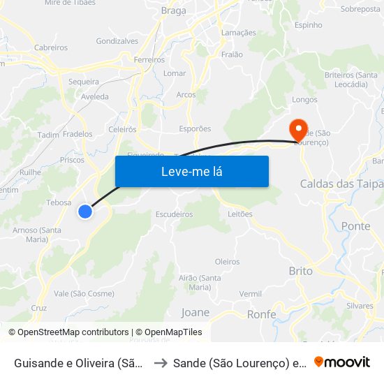 Guisande e Oliveira (São Pedro) to Sande (São Lourenço) e Balazar map