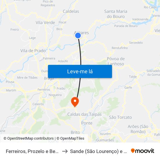 Ferreiros, Prozelo e Besteiros to Sande (São Lourenço) e Balazar map