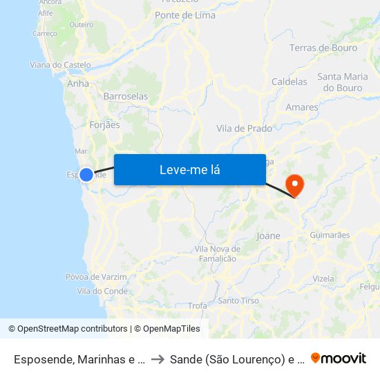 Esposende, Marinhas e Gandra to Sande (São Lourenço) e Balazar map