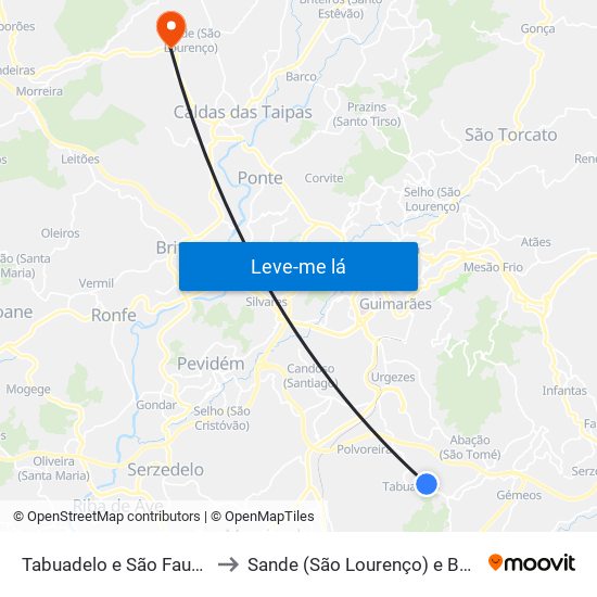 Tabuadelo e São Faustino to Sande (São Lourenço) e Balazar map