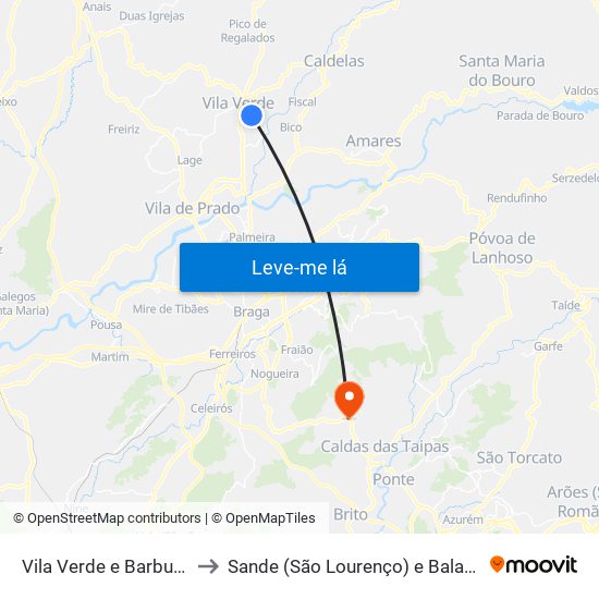 Vila Verde e Barbudo to Sande (São Lourenço) e Balazar map
