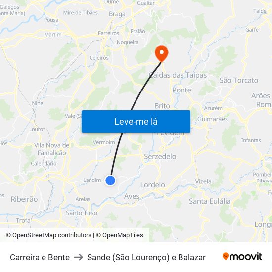 Carreira e Bente to Sande (São Lourenço) e Balazar map