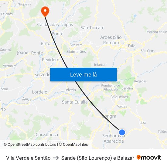 Vila Verde e Santão to Sande (São Lourenço) e Balazar map