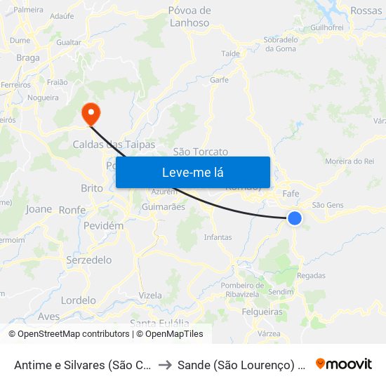Antime e Silvares (São Clemente) to Sande (São Lourenço) e Balazar map